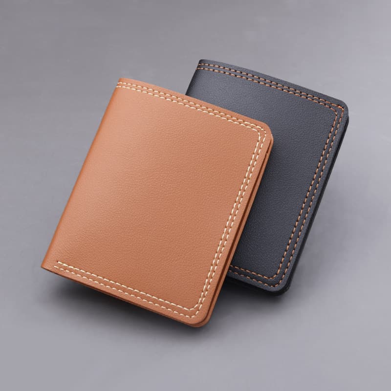 Vertical Men's Wallet Short Style Simple Fits Driver's License Ultra-Thin Mini Leather Wallet No Logo Wholesale Billfold Double Stitch