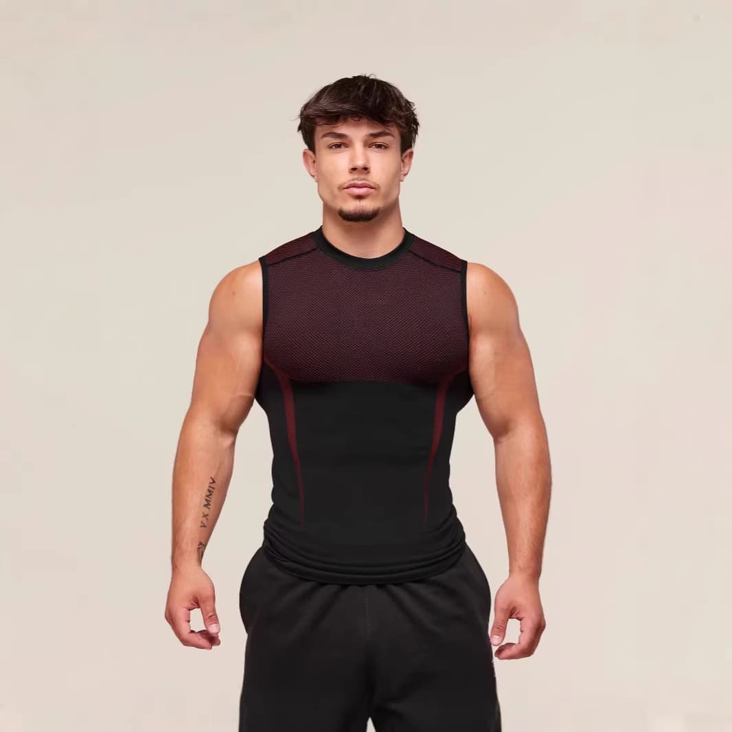 GYM Men's Sports Vest Summer New Quick-Dry Breathable Seamless Fitness Running Training Tight Top Sleeveless Vest