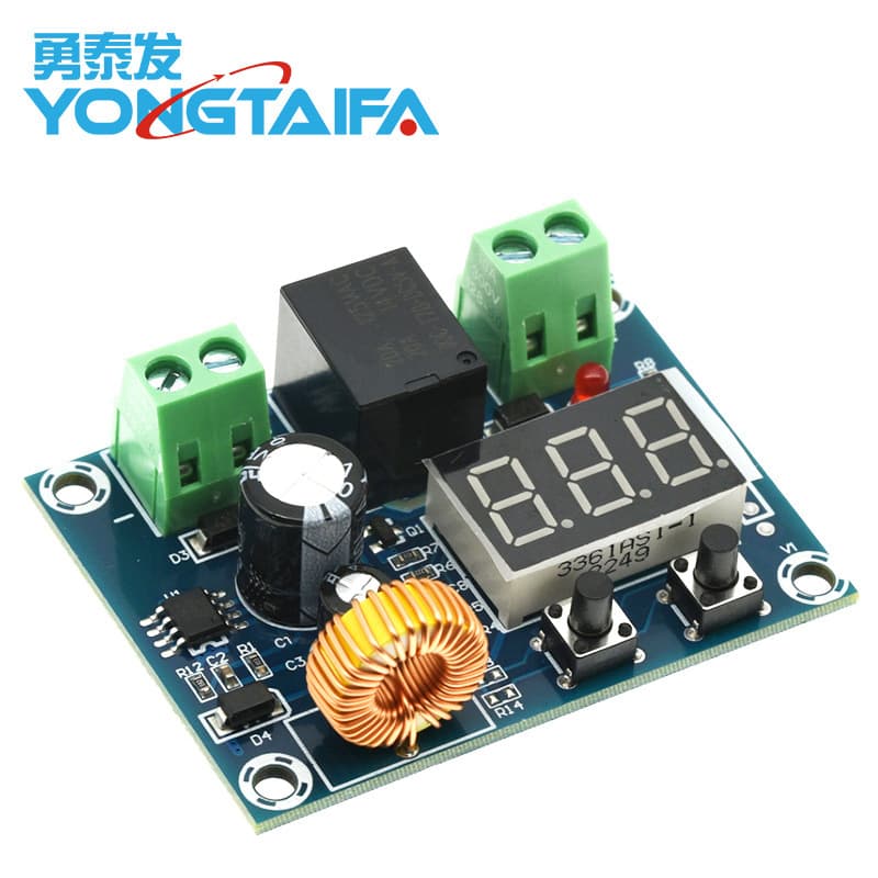 XH-M609 DC voltage protection module for lithium batteries disconnects from output 6-60V when the battery is undervoltage, low charge, or low power.