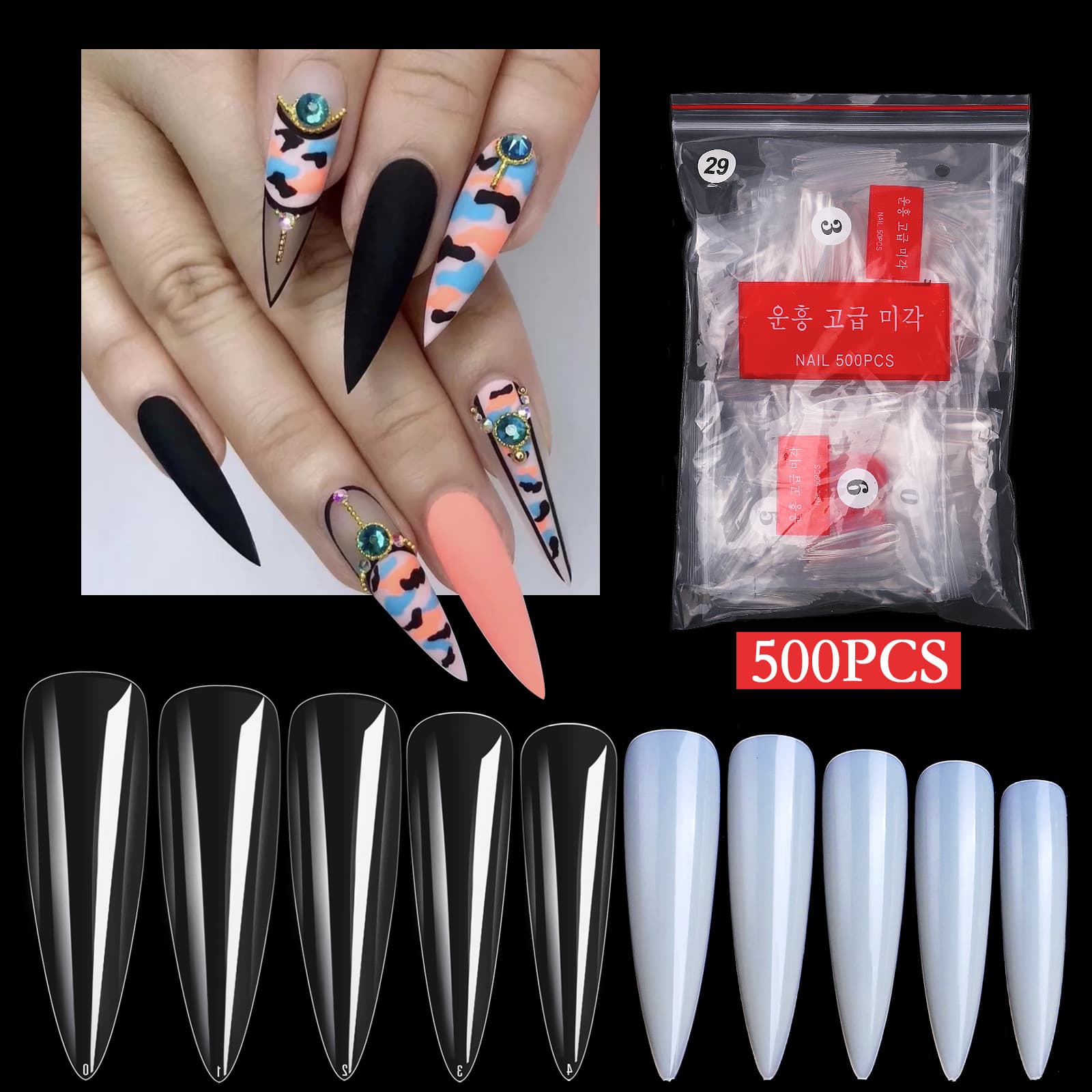 Natural Nail Salon False Nails 500 Pieces Bag Manicure Salon Nail Tips Transparent Nail Art Supplies Sweet Spicy Simple Styles