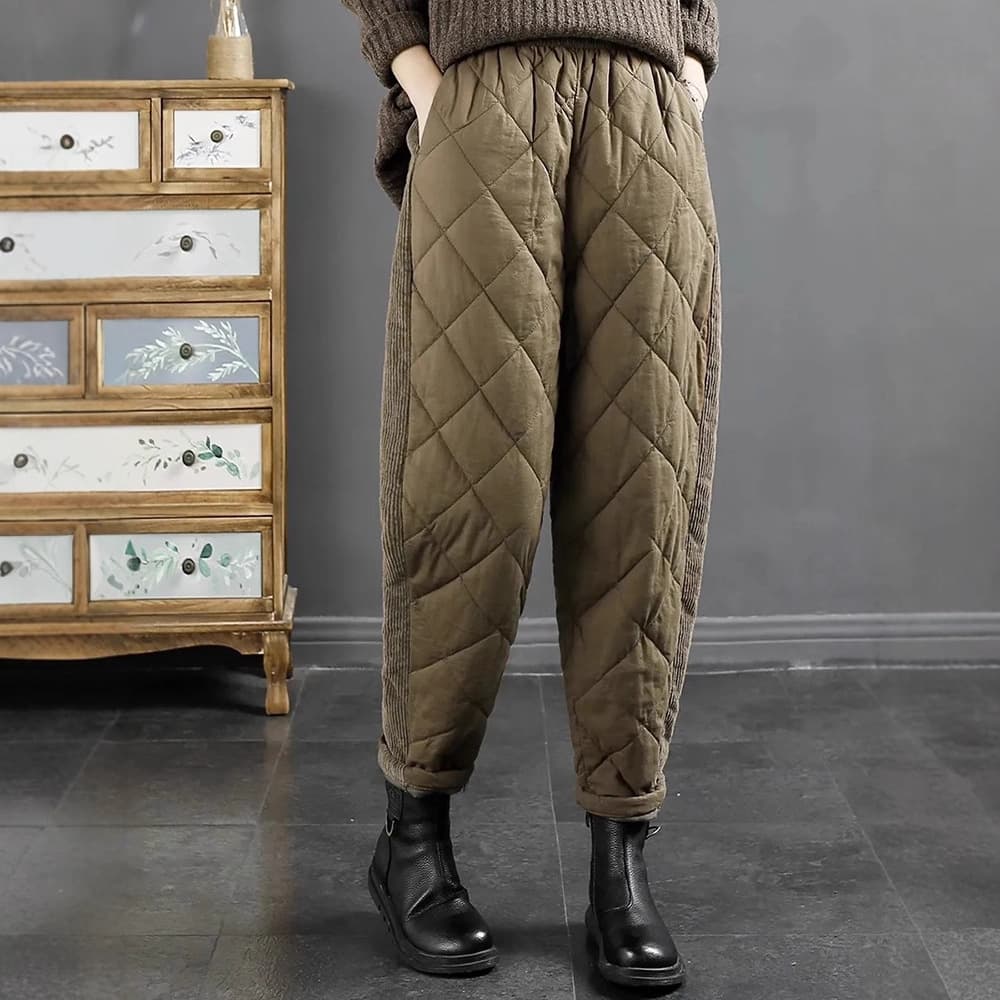 2026 Autumn Winter Casual Long Pants Versatile Quilted Down Cotton Pants Plus Size Women's Windproof Warm Harem Pants