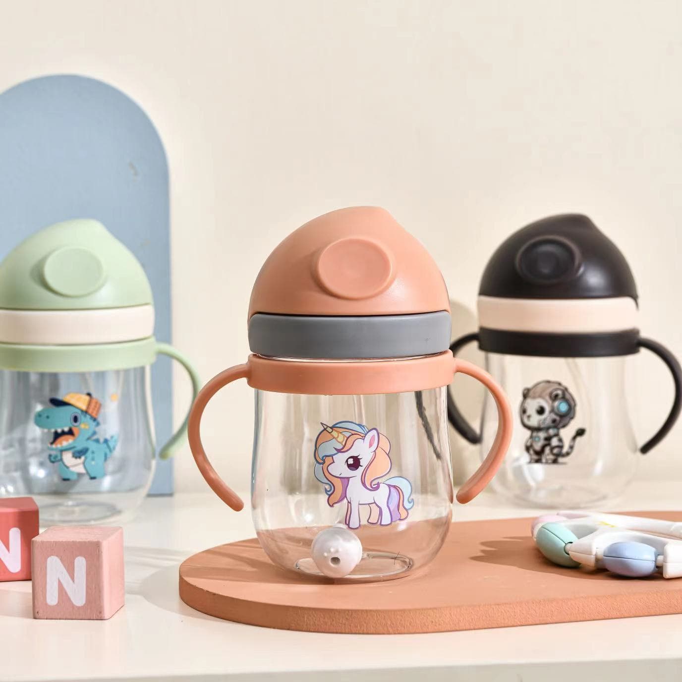 Cross-border infant and toddler summer learning drinking cup baby anti-leak and anti-fall straw cup inverted water-proof water cup with handle