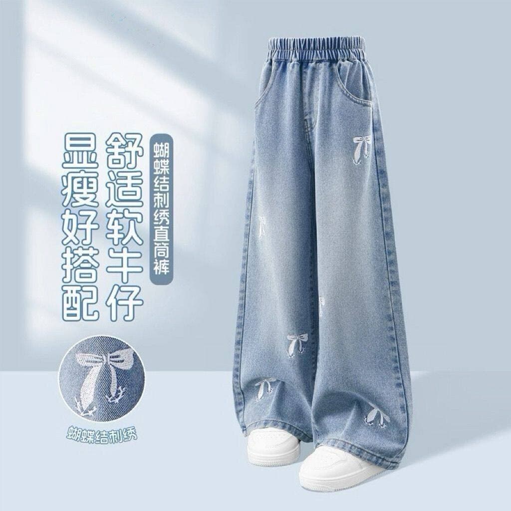 Girls Spring and Autumn Jeans 2026 New Style, Fashionable Casual Wide-Leg Jeans for Older Children, Girls Pants Spring