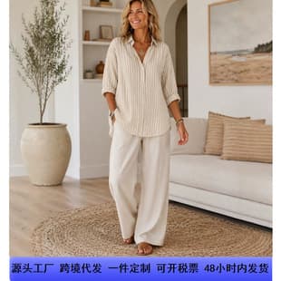 SHINE European-American Style Striped Shirt Half Placket Front and Back Asymmetrical Loose Casual Women's Long Sleeve Blouse