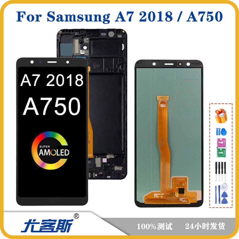 Original Samsung A7 2018 Screen Assembly with Frame Liquid Crystal Display Integrated Inner And Outer Screen for Mobile Phones