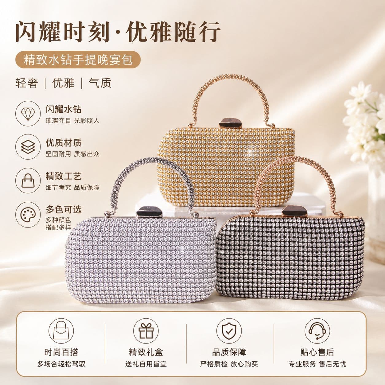 Cross-border best-selling dinner bag, cross-hand diamond-encrusted light luxury handbag, banquet shopping, cross-body bag, small square bag