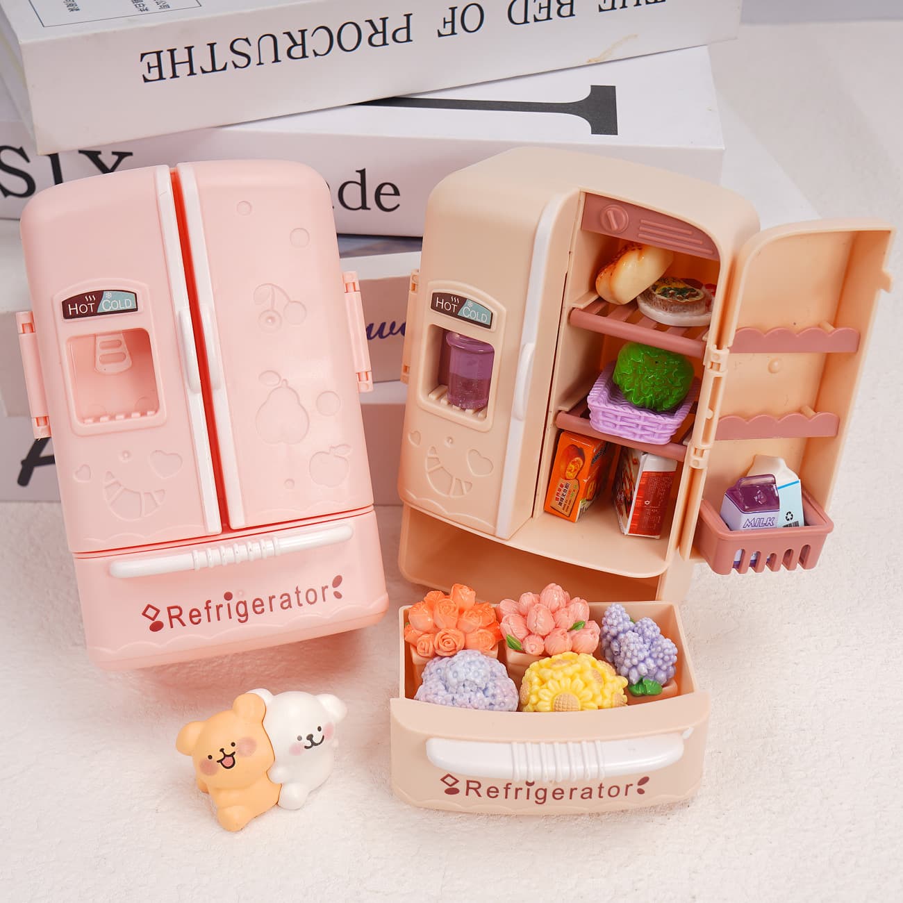 Miniature Food Play Simulation Double-Door Refrigerator Dollhouse Kitchen Pretend Play Toy Decoration DIY Prop