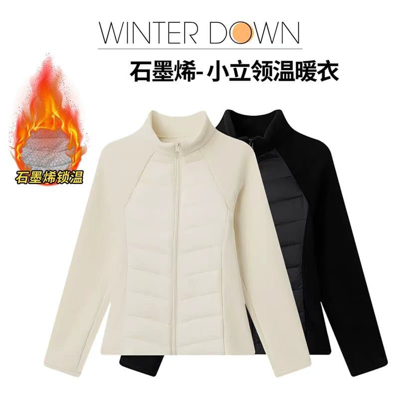 2025 Autumn/Winter Lightweight Cotton Jacket Women's Inner Layer Yoga Stand Collar Slim Fashion Warm Patchwork Thick Coat for Women