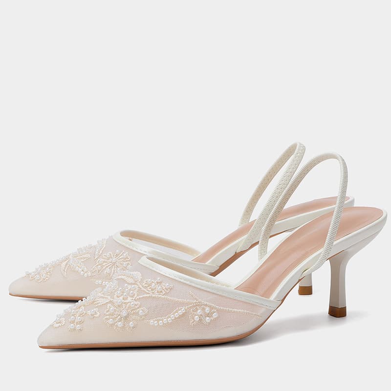 High Heels 2026 Spring New Style Pointed Embroidery Mesh Large Size Lace High Heels Women's Stiletto Sandals Women