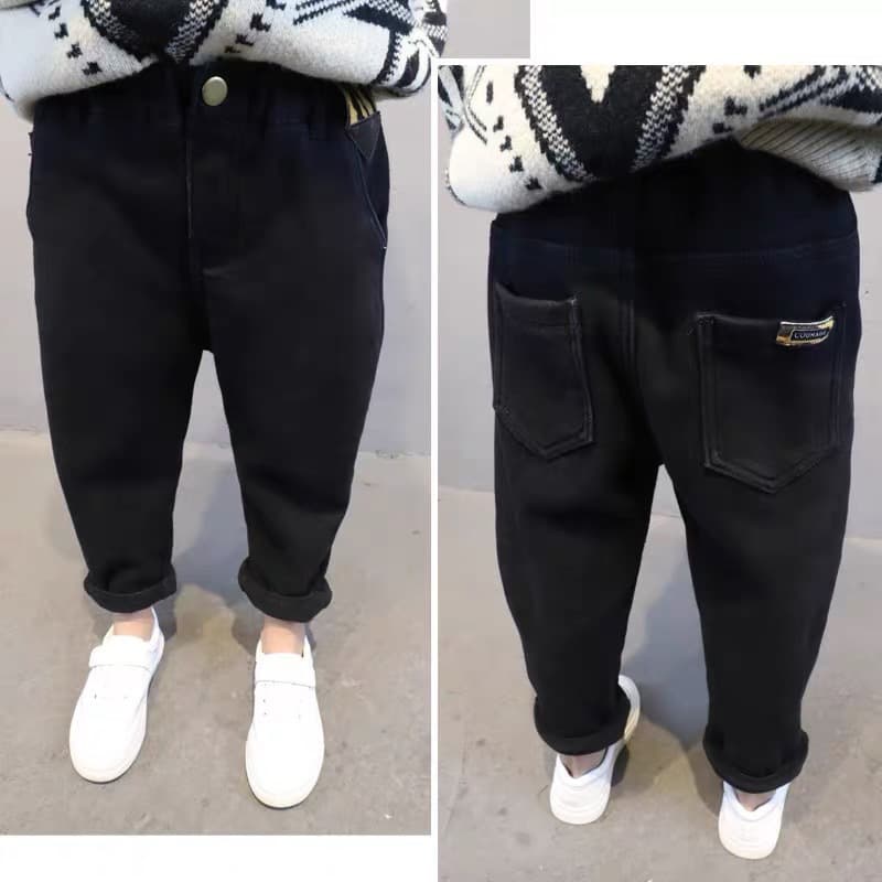 Boys Fleece-Lined Denim Pants Integrated Fleece Autumn Winter Warm Loose Kids Pants Factory Direct Dropshipping Wholesale