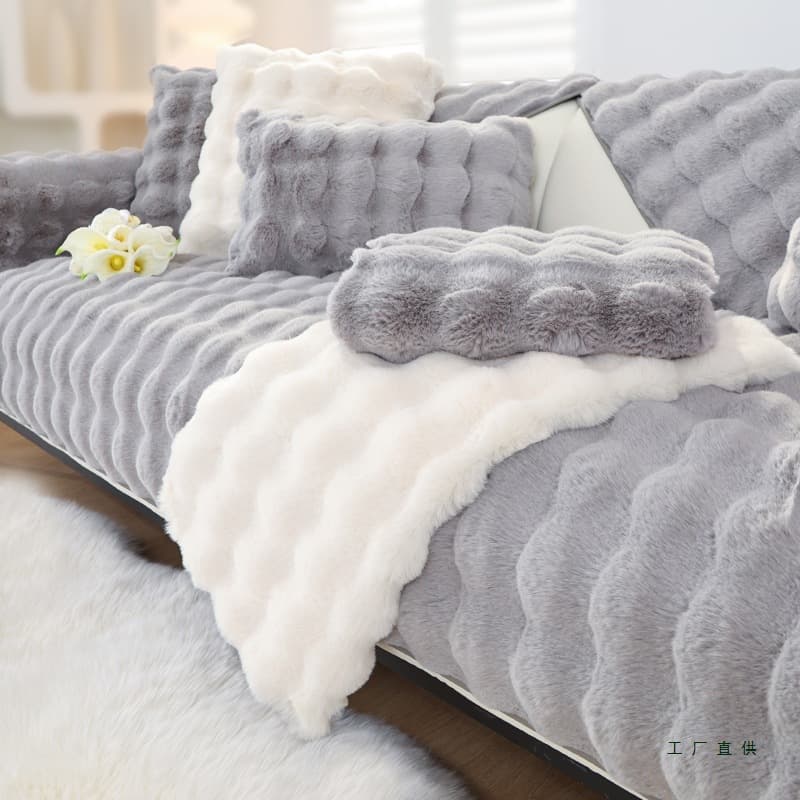 Sofa Cushion Autumn and Winter Cushion Winter Fixed Anti-Slip 2025 New Straight Row Fur Plush Cover Sofa Cover Cover