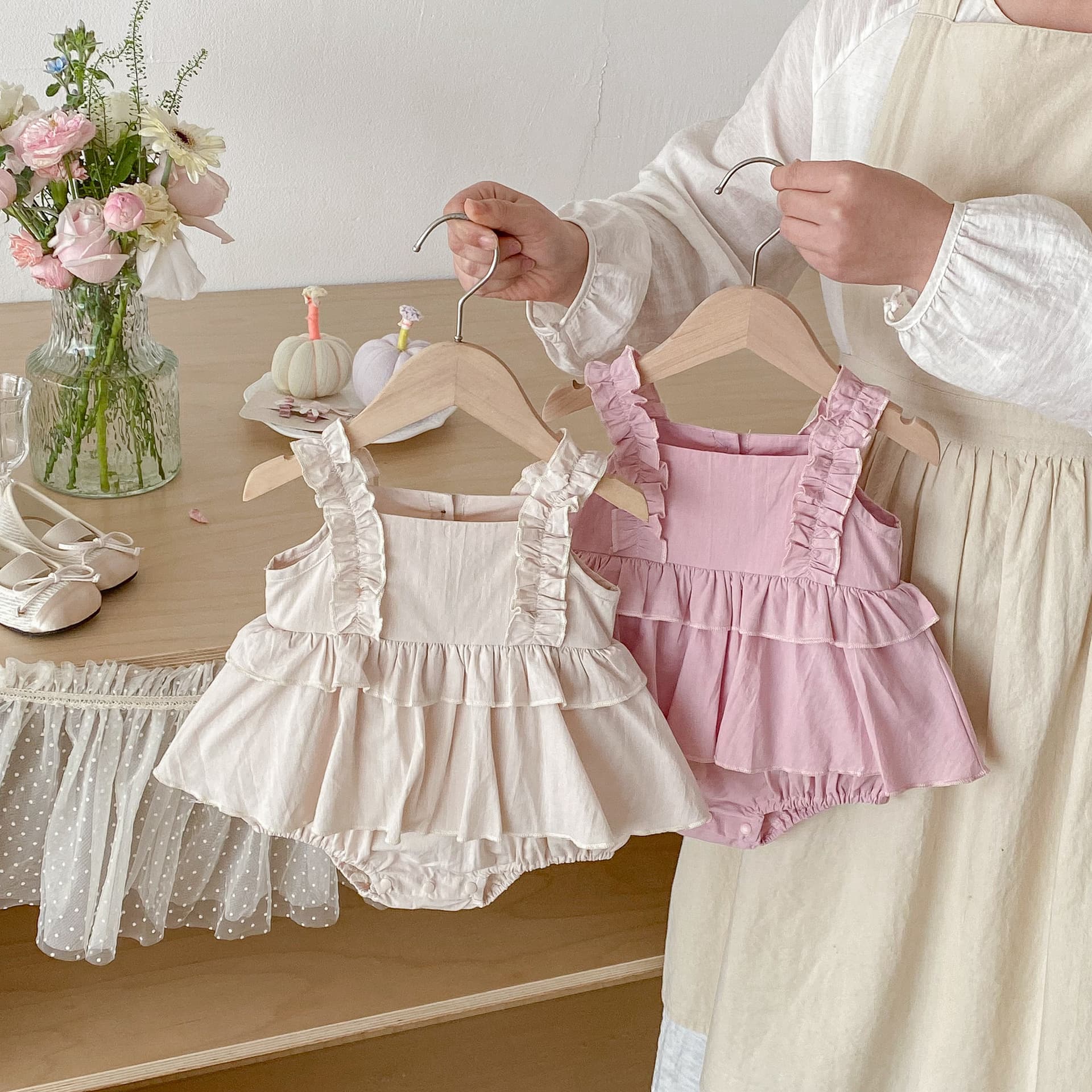 2026 Summer New Girls Korean Style Ruffle Dress Baby Vest Outfit for 0-1 Year Old