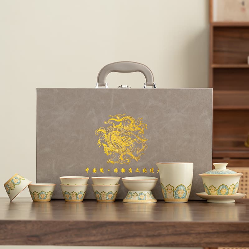 High-End Gift Box Yellow Ru Kiln Crackle Glaze Kung Fu Tea Set, Premium Business Festival Wholesale Gifts