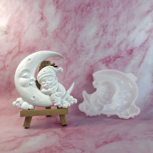 X1733 Moon Baby Figurine Decorative Cement Plaster Mold DIY Silicone Mold