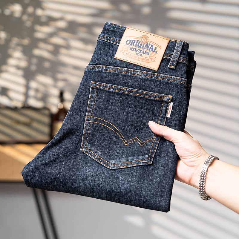 New Autumn/Winter Heavy Wash Denim Jeans for Men, European Style Light Luxury, Skinny Fit, Stretch Casual Trendy Jeans