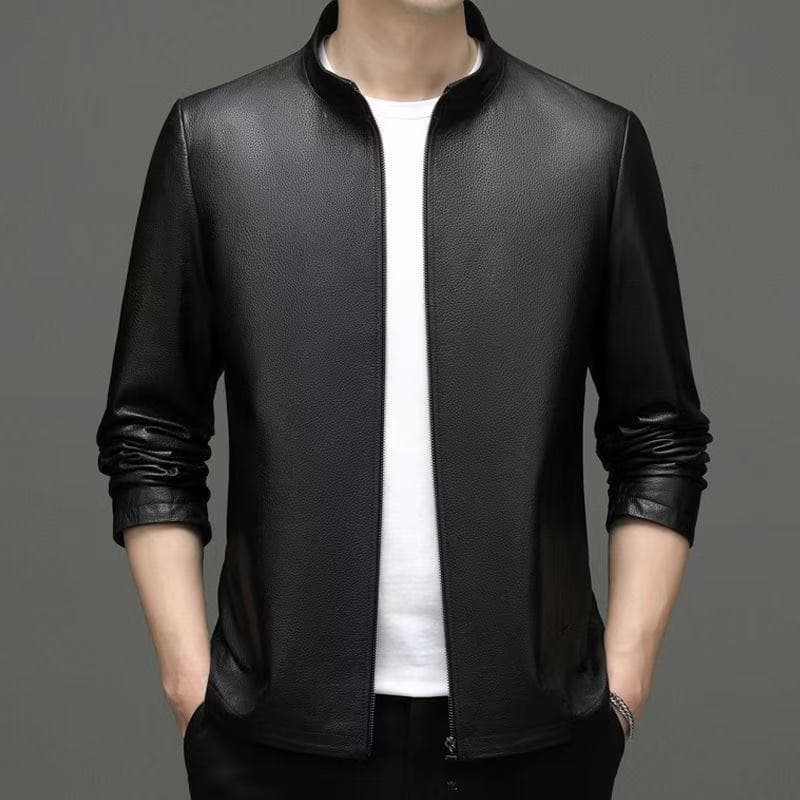 Cowhide Leather Jacket Men's Stand Collar Trendy Motorcycle Jacket Autumn Coat Men's Leather Jacket Casual
