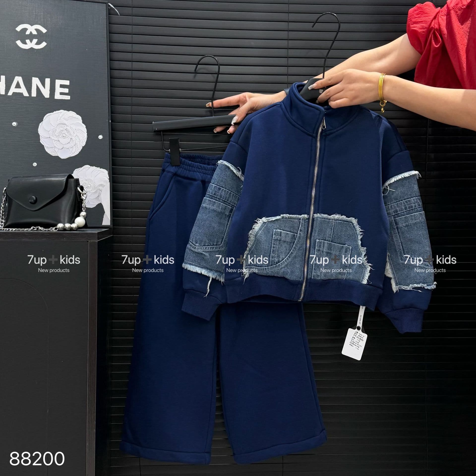 Girls' Winter Kids Set Thickened Middle Older Kids Knit Denim Jacket Wide Leg Pants 2-Piece Set Zhili Kids Clothing