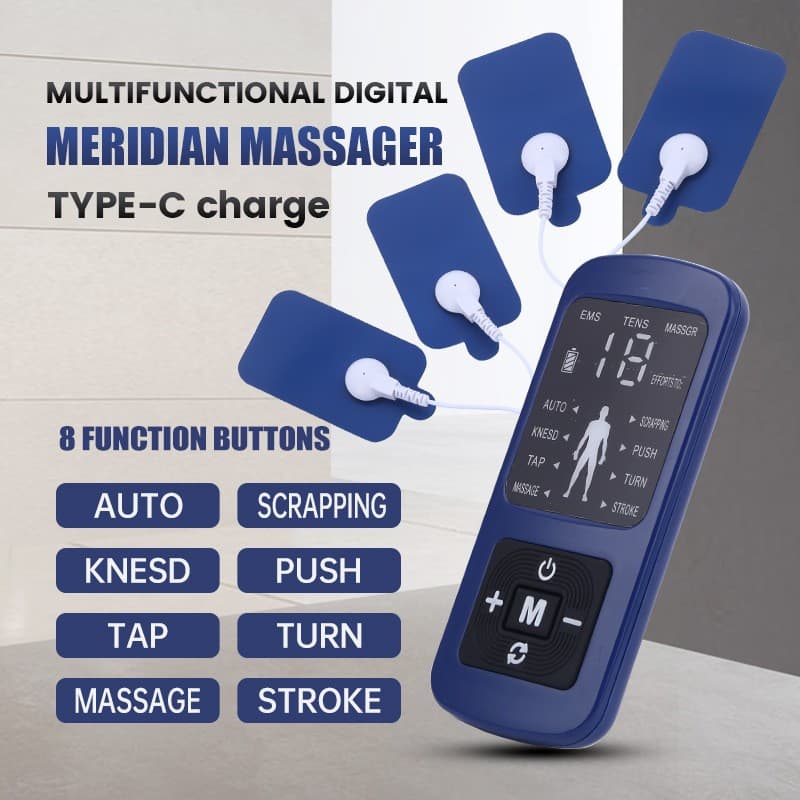 Cross-border digital meridian massager mini dual-hole output charging acupoint massager multi-function pulse massager