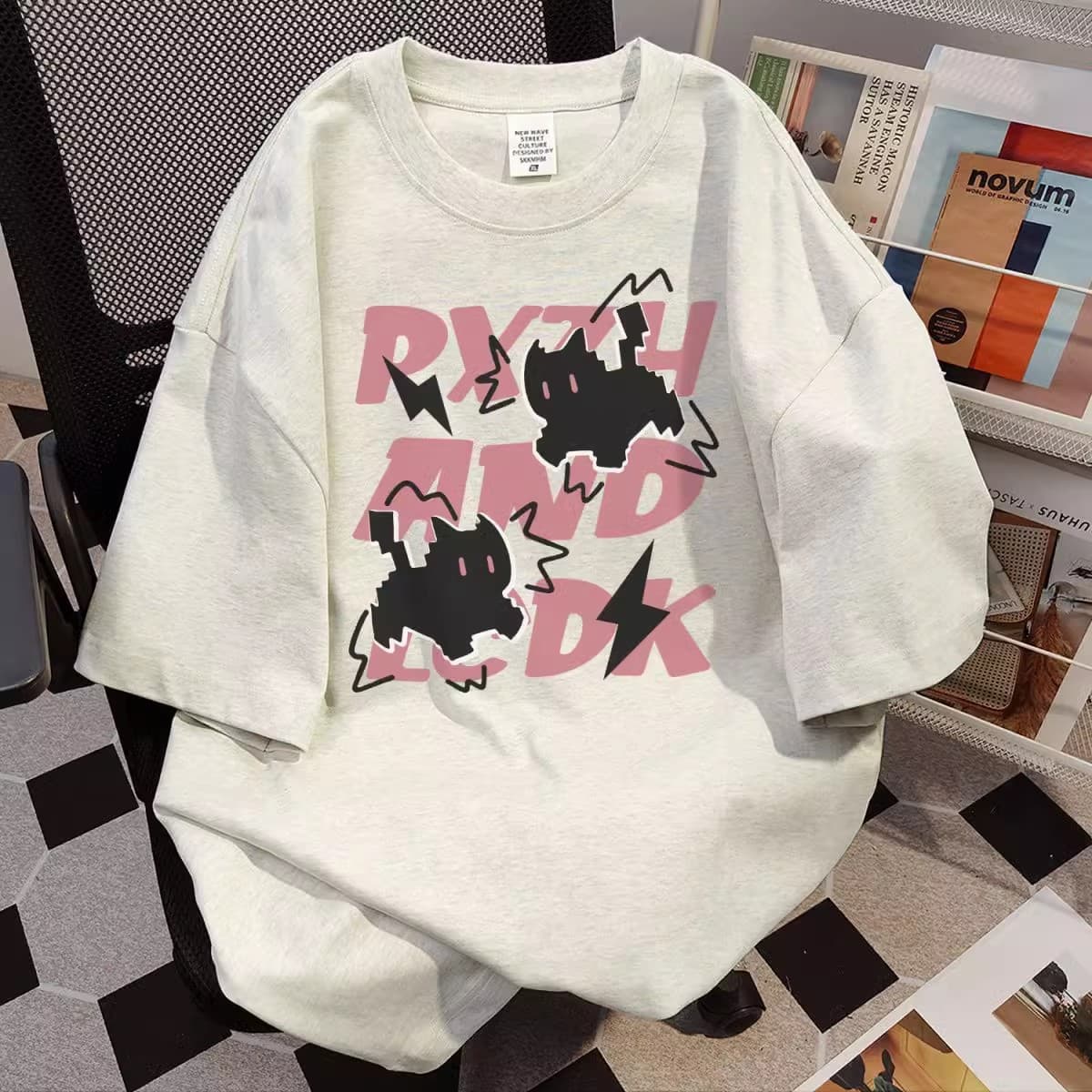 Trendy Cartoon Short Sleeve T-Shirt for Women Summer Design Ins Plus Size Loose Fit Fat MM Mid-Length Half Sleeve Tee