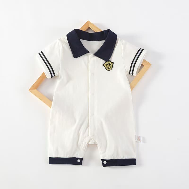 Baby Romper Summer Full Moon 100 Days 1 Year Old Boy Turn-down Collar Thin Crawling Suit Polo Short Sleeve Bodysuit