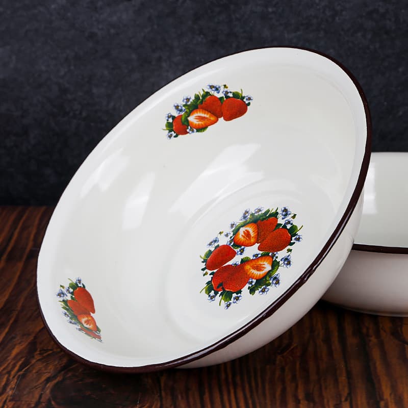 9080 Vintage Enamel Basin Thickened Enamel Bowl Single Serving Noodle Bowl Premium Printed Bowl Essential for Home Nostalgic Basin