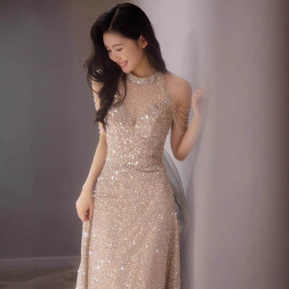 Halter Neck Evening Gown, Luxury Niche Style, 2026 New Collection, Sexy Shimmer, Elegant Socialite & Art Exam Dress for Women