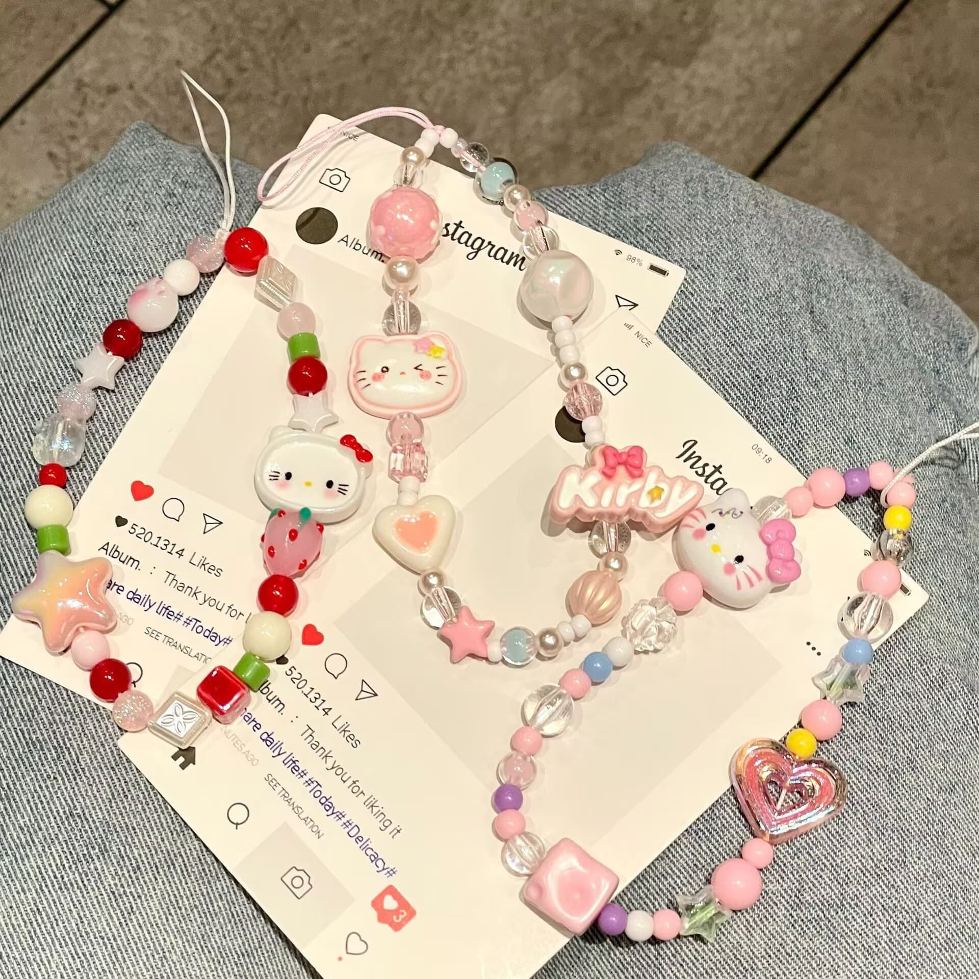 Ins Cartoon Handmade Beaded Phone Lanyard Keychain DIY Chain for Camera CCD Backpack