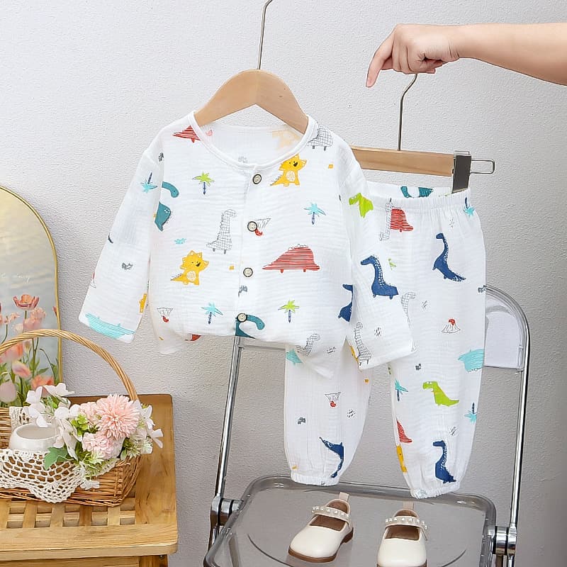 Children's Cartoon Pajamas Baby Cotton Gauze Homewear Boys Cotton Gauze Loungewear Girls Set Homewear