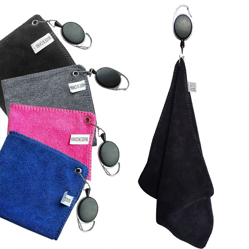 Cross-border hot-selling golf ball cleaning towel, microfiber sports accessory, club cleaning cloth with retractable hook for outdoor use