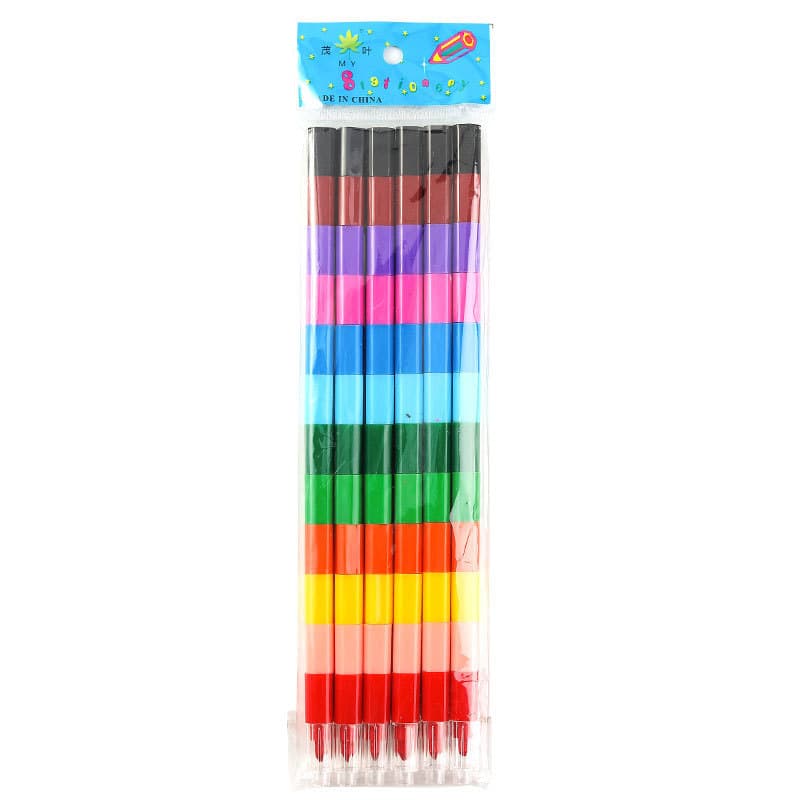 12-color Puzzle Crayons Children's Diy Creative Colorful Single-stick Building Block Painting Filling Doodling Square Crayons
