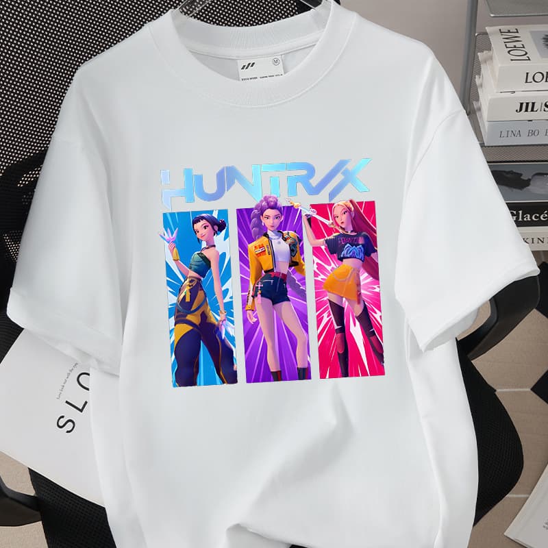 KPOP Hunter Girl Group Merchandise Unisex Kids Short Sleeve T-Shirt, Loose Fit for Older Children, Pure Cross-Border Streetwear Brand