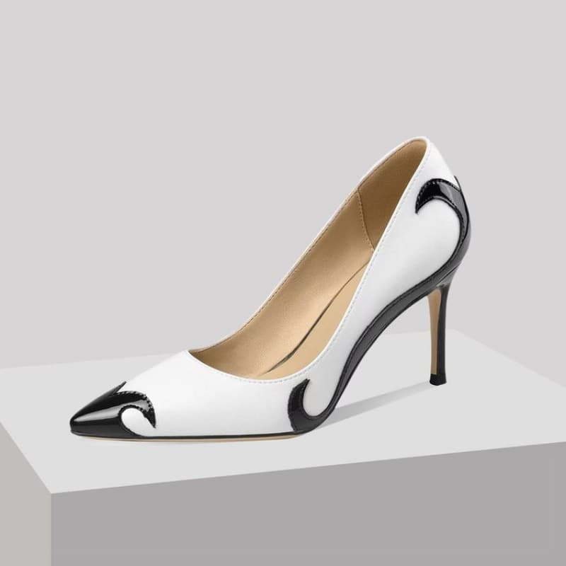 Top Layer Leather Niche High Heels 2025 Spring Autumn New Pointed Toe Thin Heel Professional Banquet Women's Color Block Pumps