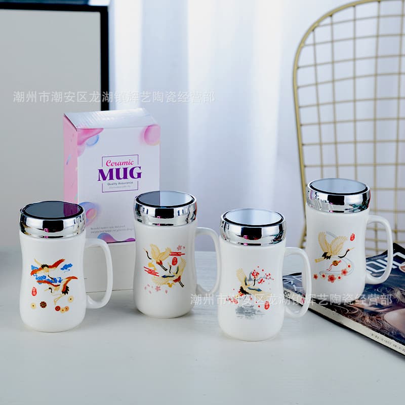 Creative Gift Mug Cartoon Mirror Ceramic Cup with Lid Office Water Cup Custom Logo for Events