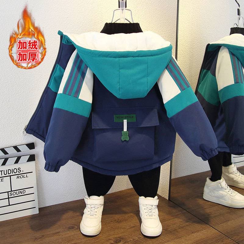 Boys' Jacket 2024 New Autumn Winter Fleece-Lined Thickened Mid-Large Children's Padded Coat Girls' Padded Jacket Stylish Parka