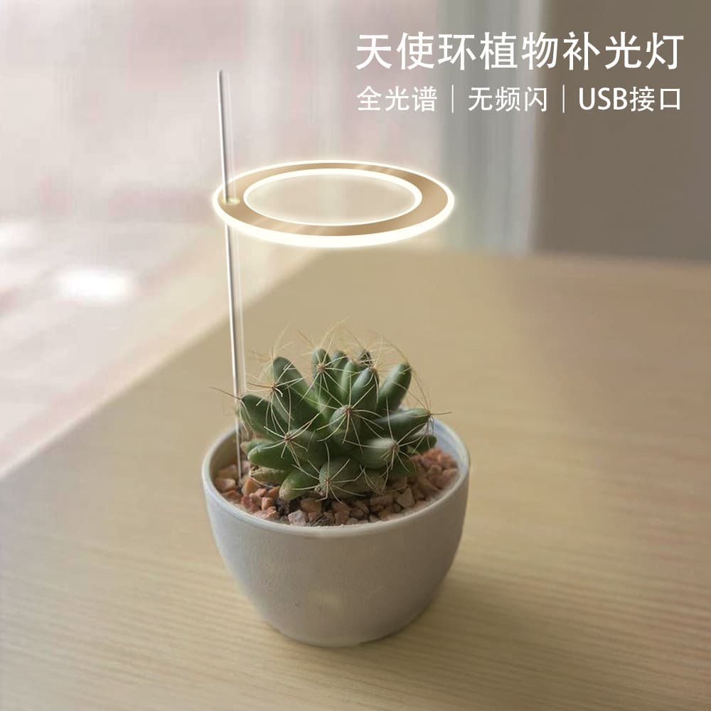 Angel Ring LED Plant Growth Light for Indoor Home Use, Coloring Succulents, Simulated Sunlight, Full Spectrum, USB
