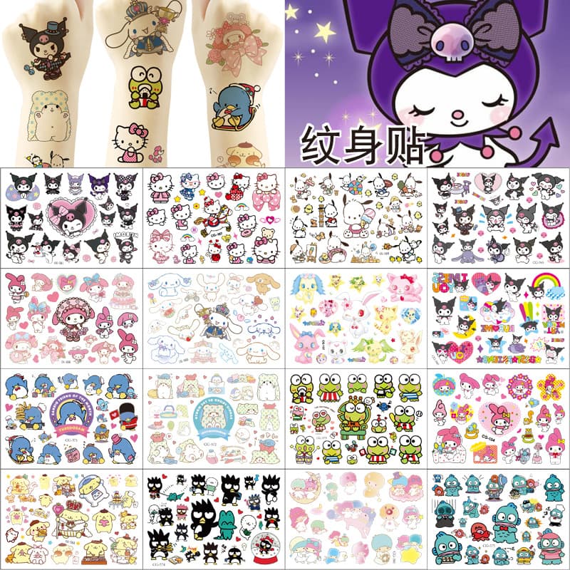 Melody Kuromi Cinnamoroll Pochacco Kids Tattoo Stickers Birthday Party Tattoo Water Transfer Stickers
