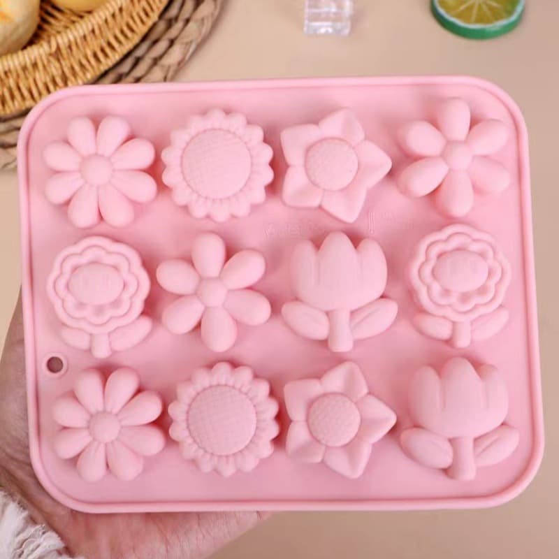 12-Cavity Sunflower, Tulip, and Various Flower Shape Silicone Mold for Baking, Candle, Gummy, and Resin Molds