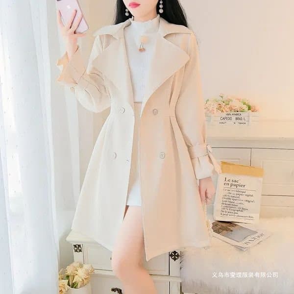 Trench Coat Women Spring/Autumn 2025 New Korean Style Petite Waist-Cinching Slim-Fit Mid-Long Elegant Popular Coat