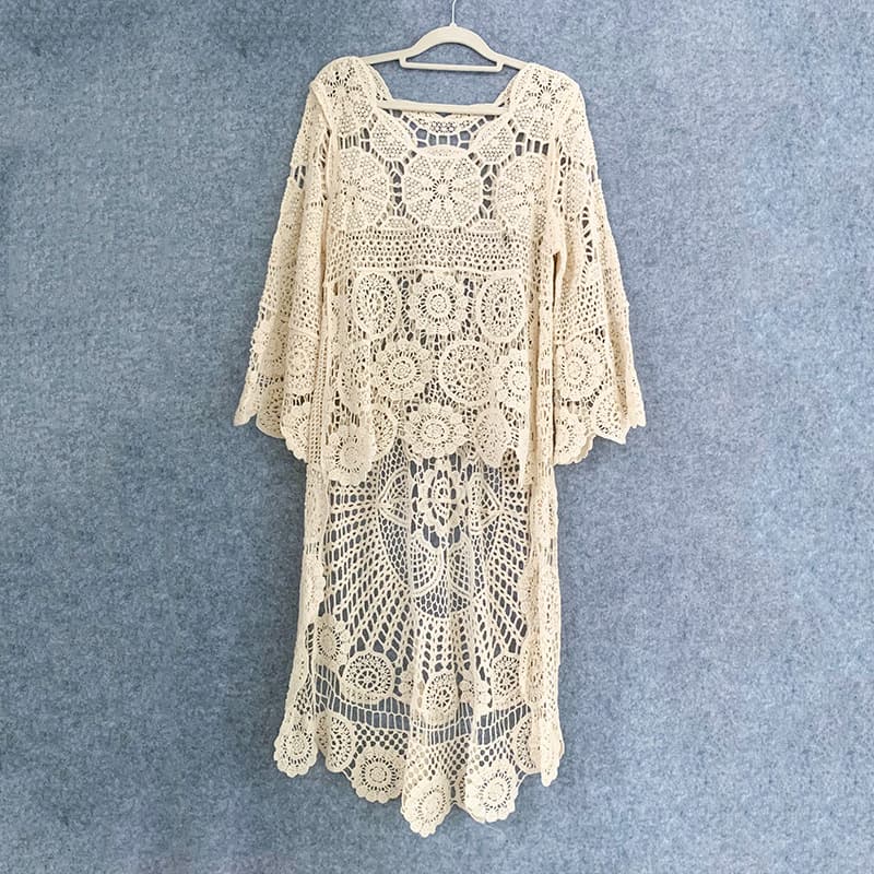Factory Direct Supply Hollow-Out Crochet Women's Summer Artistic Versatile Mid-Length Knit Cardigan Loose Outerwear 3029-X #