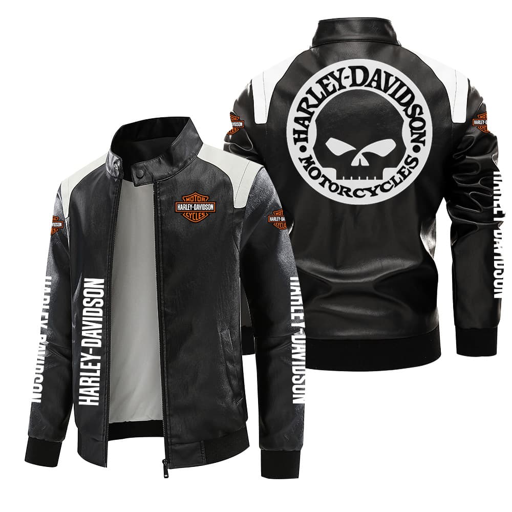 [European size plus velvet] Harley motorcycle logo leather jacket large size printed autumn and winter jacket pu high-end men's clip