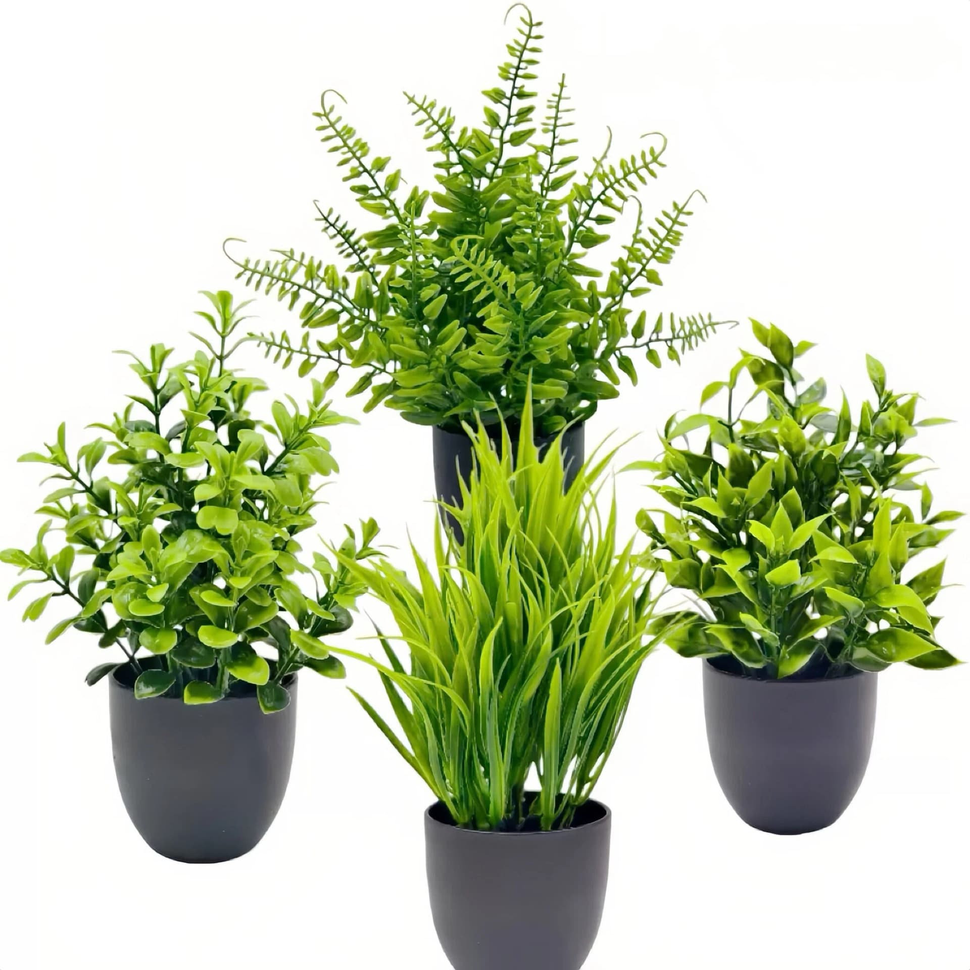 Cross-Border Drop Shipping - Simulation Green Plants Artificial Flowers, Indoor/Outdoor Decor Plastic Potted Mini Bonsai 4-Piece Set