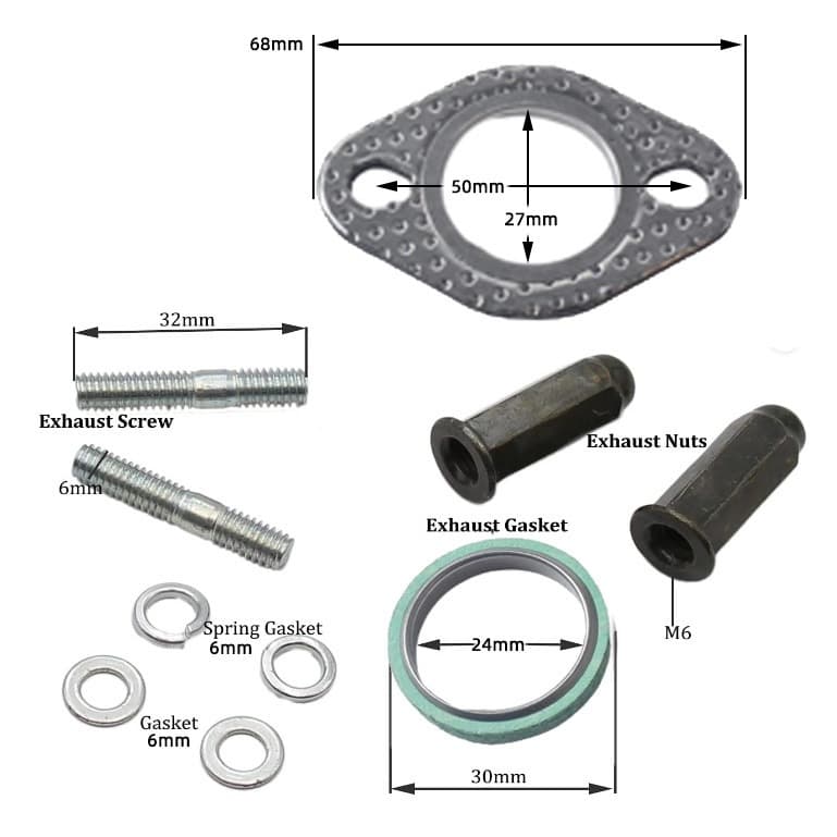 Yibaike Engine Exhaust Pipe Screw Kit GY6 Exhaust 50-150cc Exhaust Pipe Rust-proof Nuts Gaskets