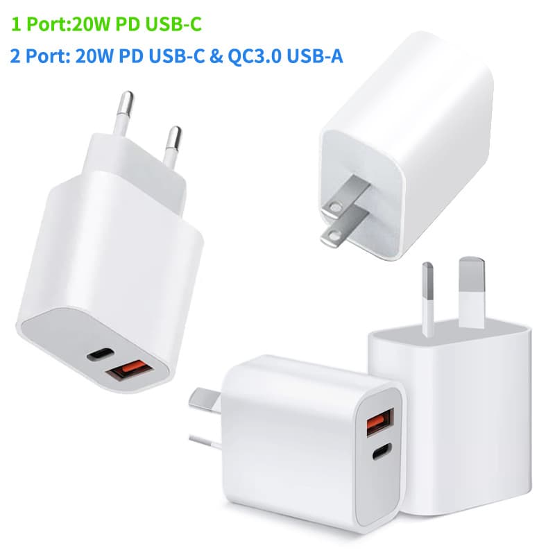 Cross-border 20W PD Charger Compatible with Apple 15 16 17 EU/US Plug Charger Set C-C PD Data Cable