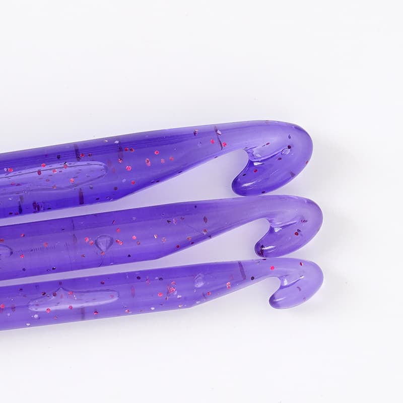 Plastic Purple Transparent Glitter Crystal Crochet Hook Yarn Knitting Tool Multi-Size Crochet Hook Purple Yarn