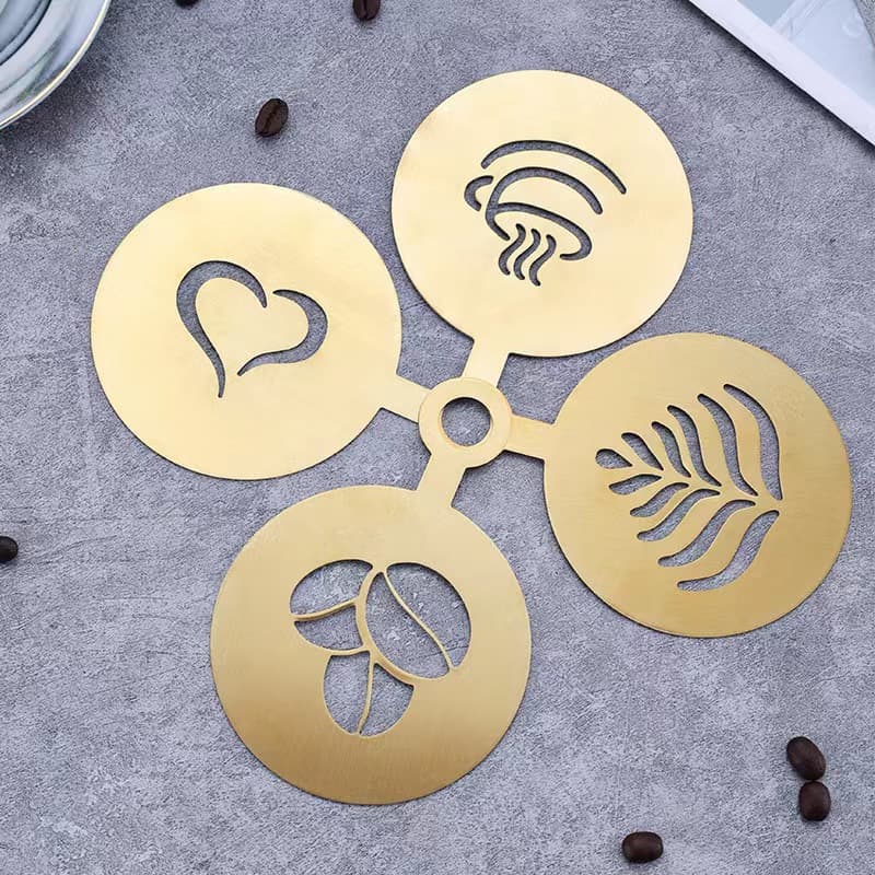 Cross-border Amazon Stainless Steel 430 Coffee Stencil, Bread Powdering Spray Pattern Mold, DIY Patterned Milk Cap Printing Mold