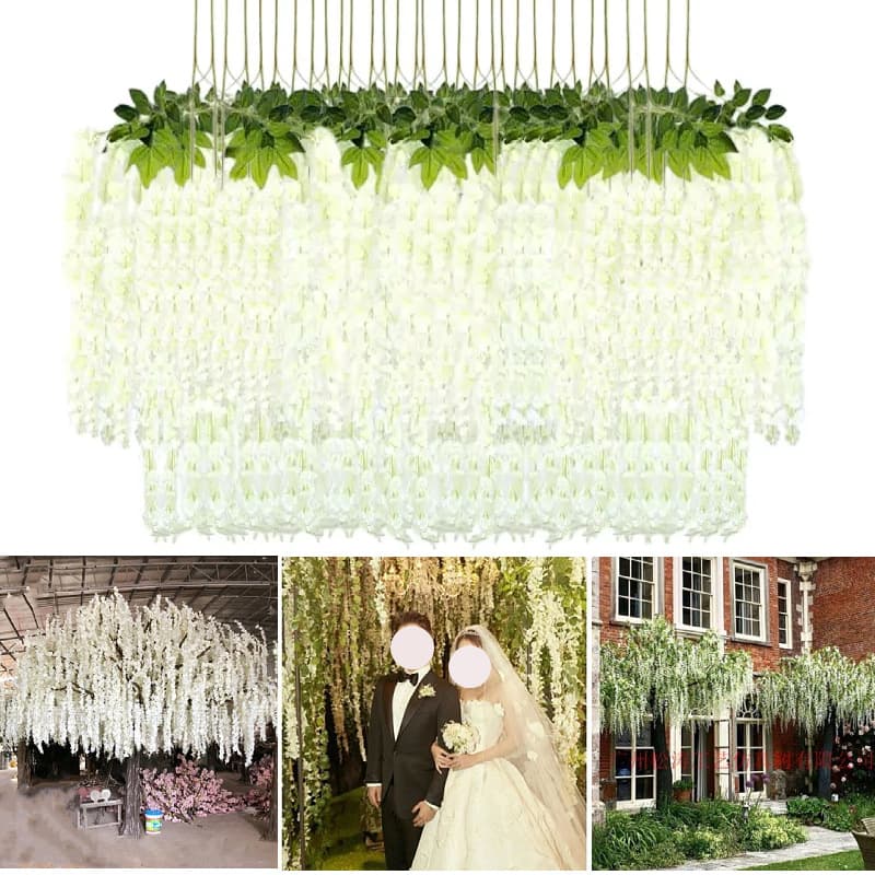 Artificial Wisteria Flowers Plastic Vine Branches Indoor Living Room Wedding Decoration Violet Hanging Plant Faux Flower String