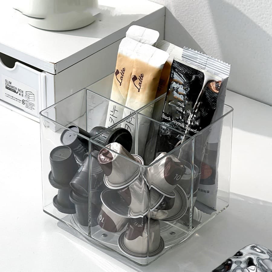 Cross-border acrylic four-grid rotating pen holder makeup brush storage box coffee storage desktop storage box cat strip storage