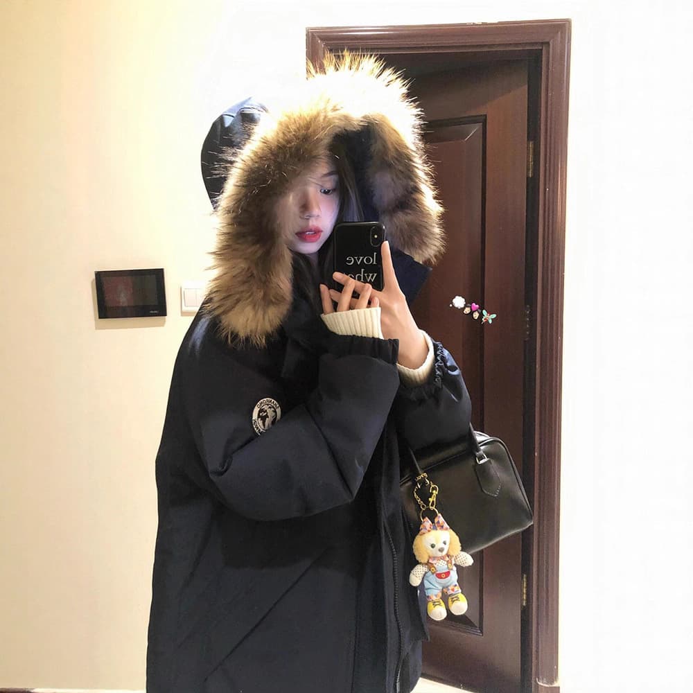 Workwear Parka Down Cotton Coat Women 2025 Winter New Thick American Style Couple Large Fur Collar Cotton Jacket