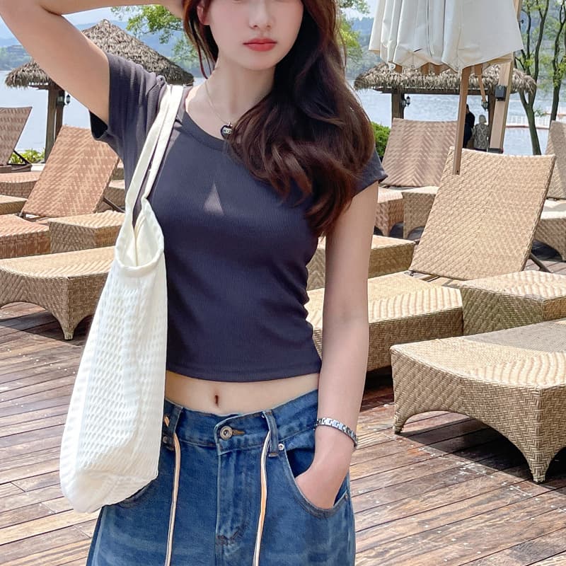 Cotton Crew Neck Regular Shoulder Short Sleeve T-Shirt for Women, Spring/Summer Short Slim Fit Base Layer, High-End Plus Size Women's Top