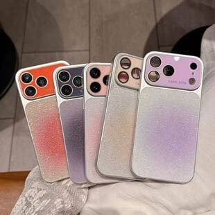 Compatible Apple 17 Pro Max Ombre Gradient Glitter Phone Case iPhone 16 Crystal Large Window Full Coverage Lens